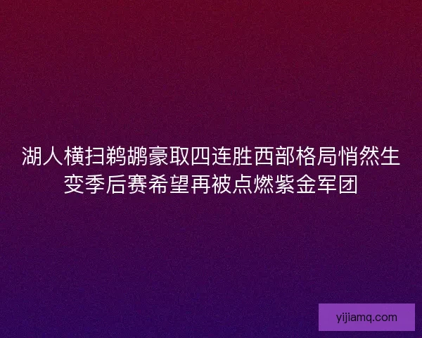 湖人横扫鹈鹕豪取四连胜西部格局悄然生变季后赛希望再被点燃紫金军团